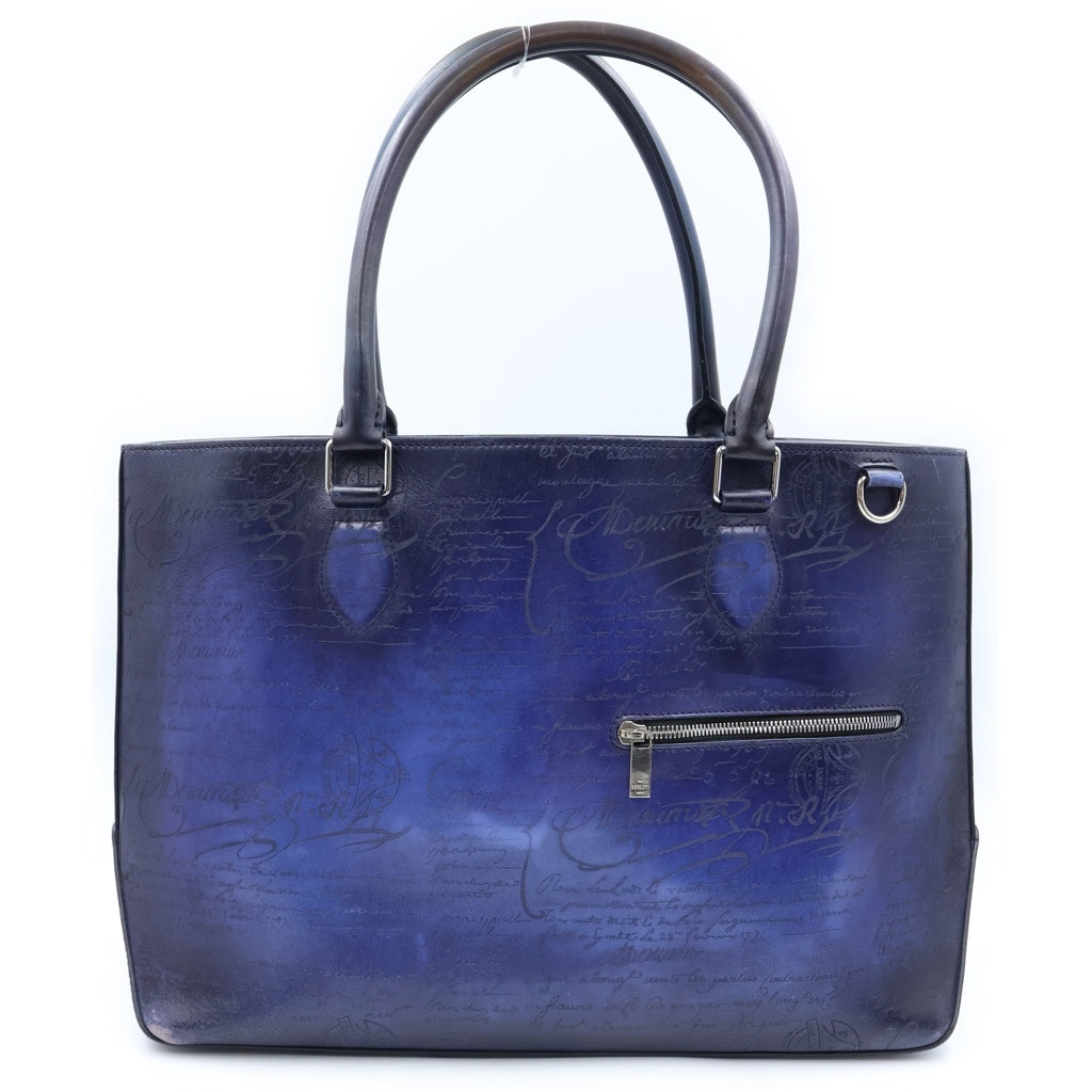 Berluti(ベルルッティ) カリグラフィー トゥジュールトートバッグ ハンドバッグ ユートピアブルー レザー シルバー金具 レディース