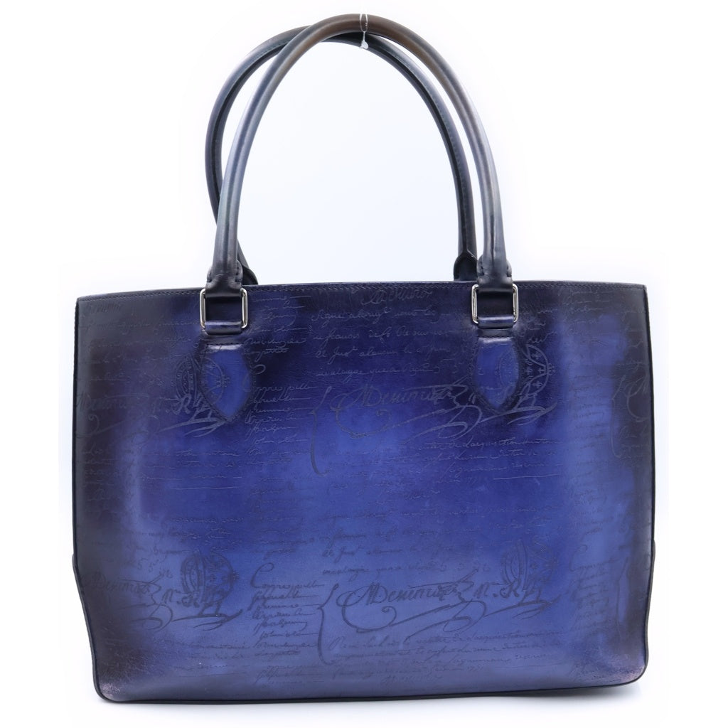 Berluti(ベルルッティ) カリグラフィー トゥジュールトートバッグ ハンドバッグ ユートピアブルー レザー シルバー金具 レディース