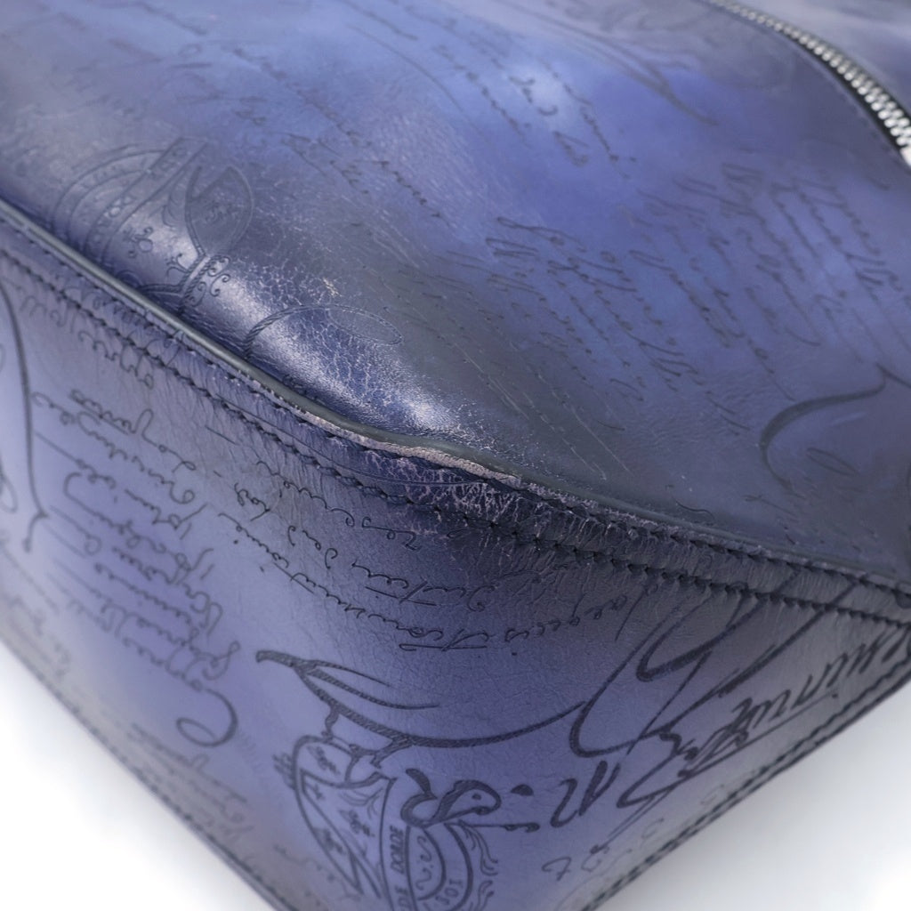 Berluti(ベルルッティ) カリグラフィー トゥジュールトートバッグ ハンドバッグ ユートピアブルー レザー シルバー金具 レディース