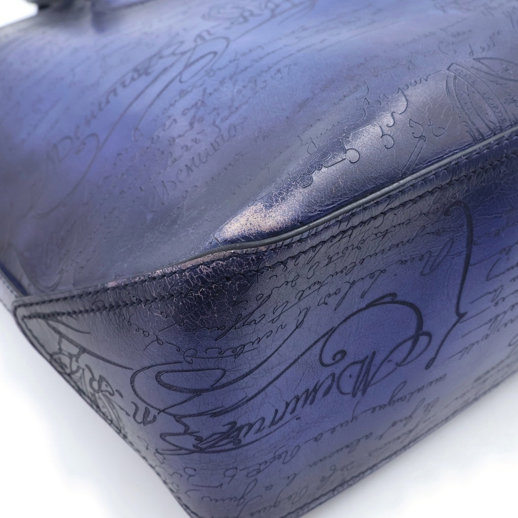 Berluti(ベルルッティ) カリグラフィー トゥジュールトートバッグ ハンドバッグ ユートピアブルー レザー シルバー金具 レディース