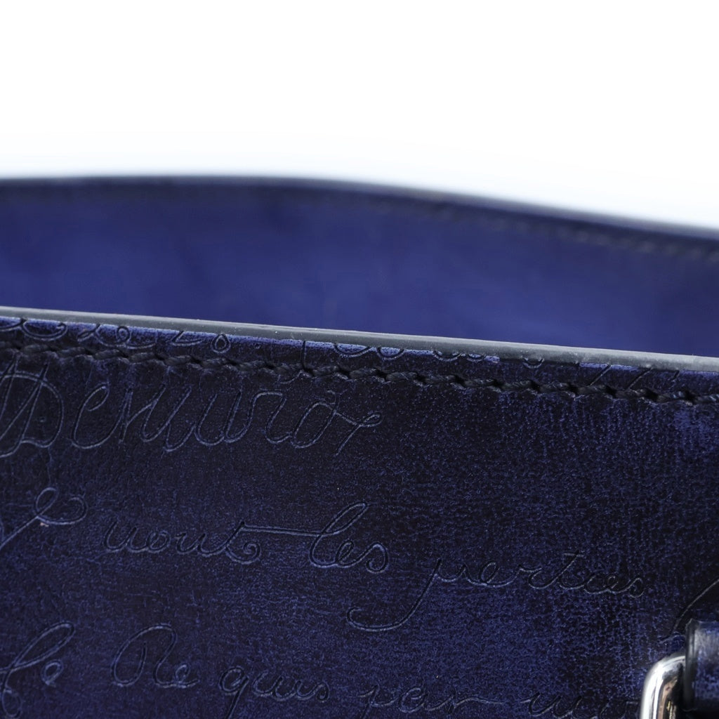 Berluti(ベルルッティ) カリグラフィー トゥジュールトートバッグ ハンドバッグ ユートピアブルー レザー シルバー金具 レディース