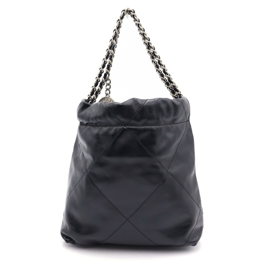 CHANEL(シャネル) シャネル22 ミニ シャイニーカーフスキン レザー チェーンショルダーバッグ シルバー金具 ブラック プレート レディース
