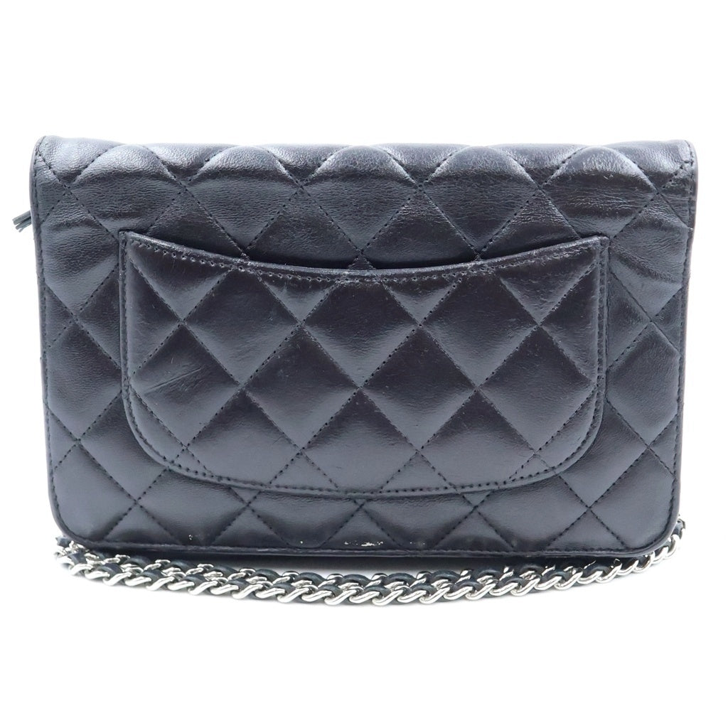 CHANEL(シャネル) マトラッセ チェーンウォレット ショルダーバッグ ブラック ラムスキン A33814 シルバー金具 レディース