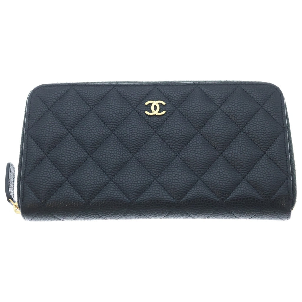 CHANEL(シャネル) マトラッセ クラシック ロングジップウォレット キャビアスキン ゴールド金具 ラウンドファスナー長財布 ブラック AP0242
