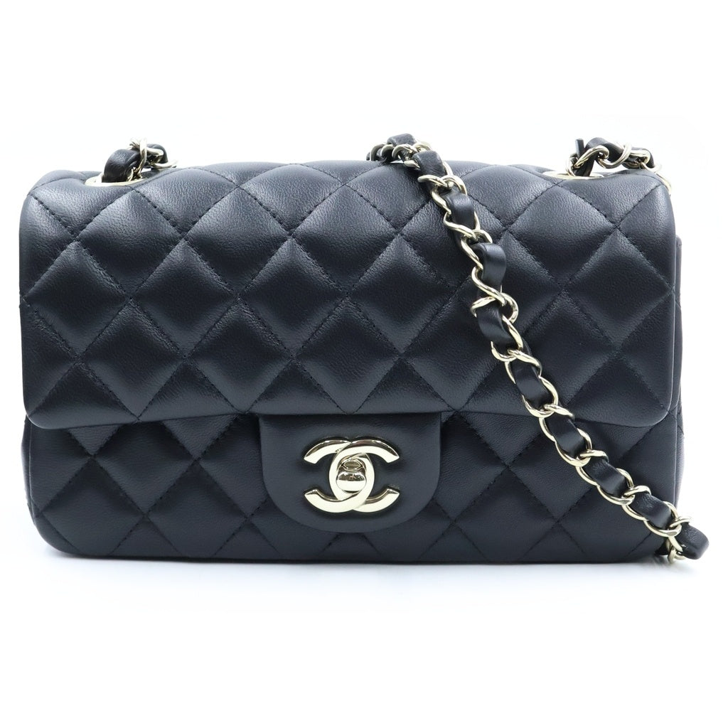 CHANEL(シャネル) ミニマトラッセ20 チェーンショルダーバッグ ブラック ラムスキン ゴールド金具 プレート A35200 レディース