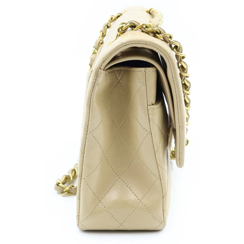CHANEL(シャネル) マトラッセ25 ダブルフラップ ダブルチェーンショルダーバッグ ハンドバッグ ベージュ ラムスキン ゴールド金具 レディース