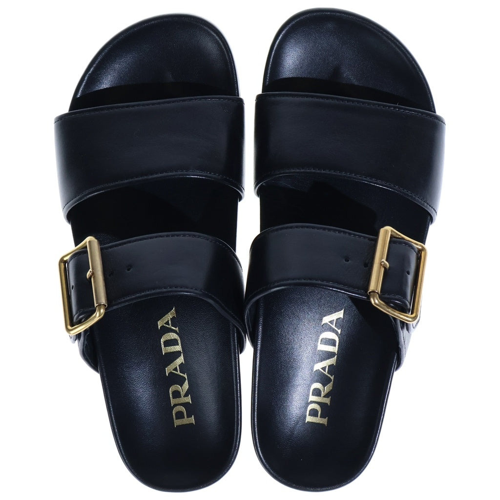 PRADA(プラダ) メタルバックル レザーサンダル ブラック レディース