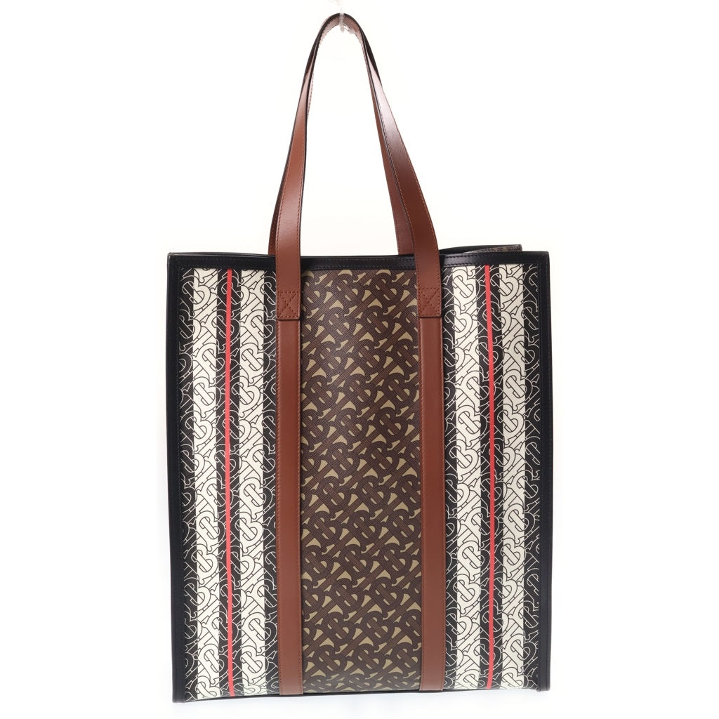 BURBERRY(バーバリー) TBモノグラム ストライプ ポートレート ハンドバッグ ブラック×ブラウン トートバッグ キャンバス×レザー 8019383