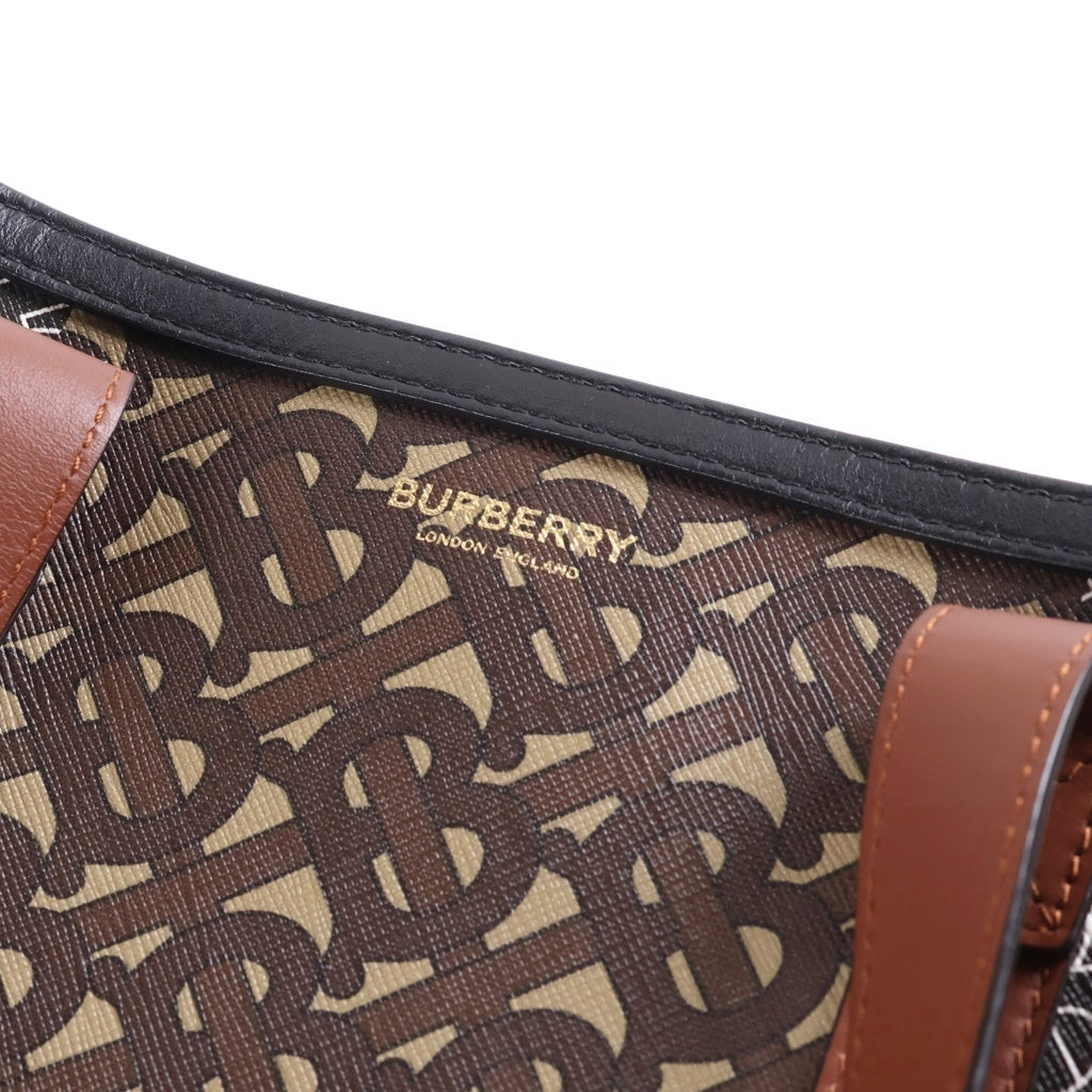 BURBERRY(バーバリー) TBモノグラム ストライプ ポートレート ハンドバッグ ブラック×ブラウン トートバッグ キャンバス×レザー 8019383