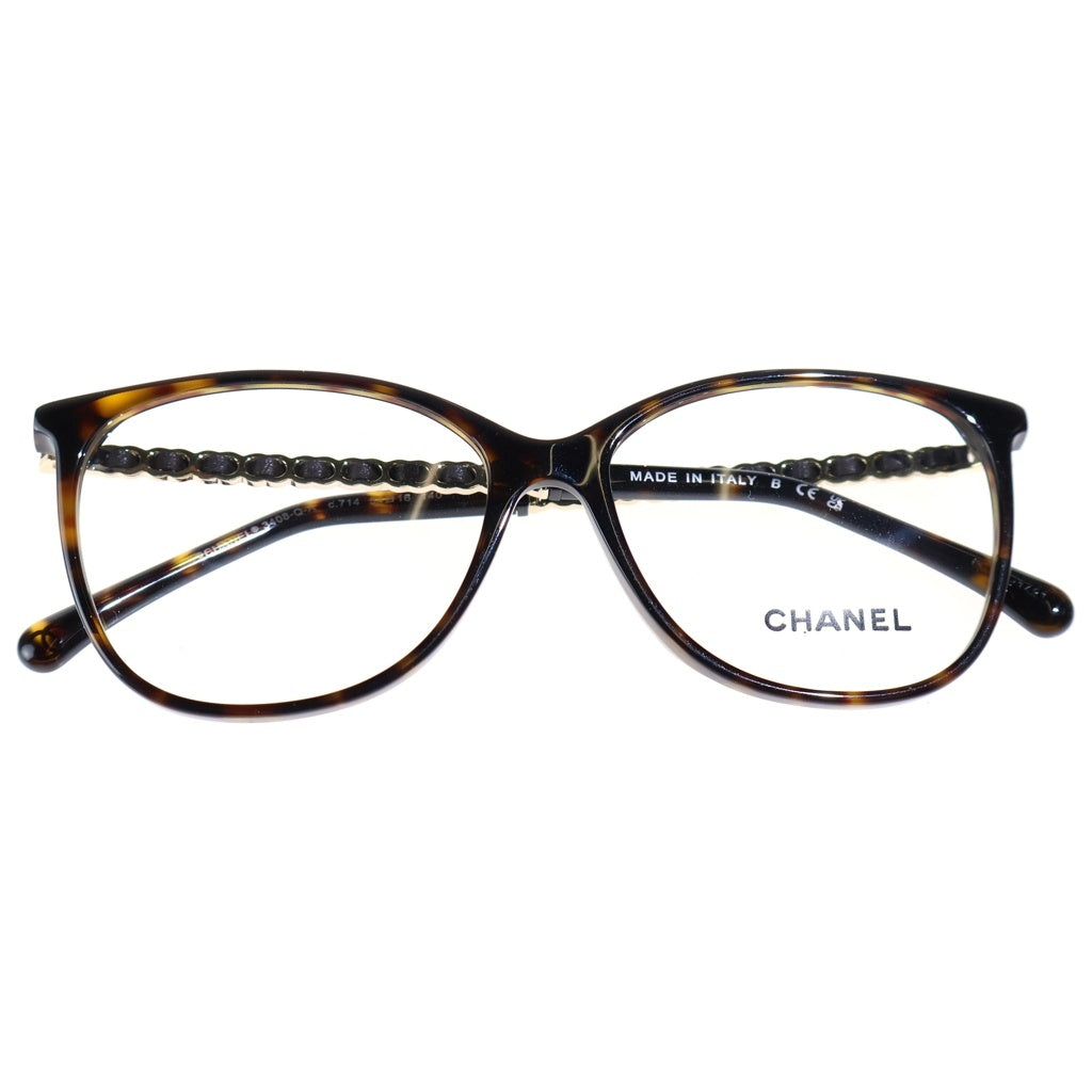 CHANEL(シャネル) スクエア シェイプ オプティカル ココマーク メタル×ラムスキン メガネ 眼鏡 アイウェア 54□16-140 ブラウン 3408-Q-A レディース