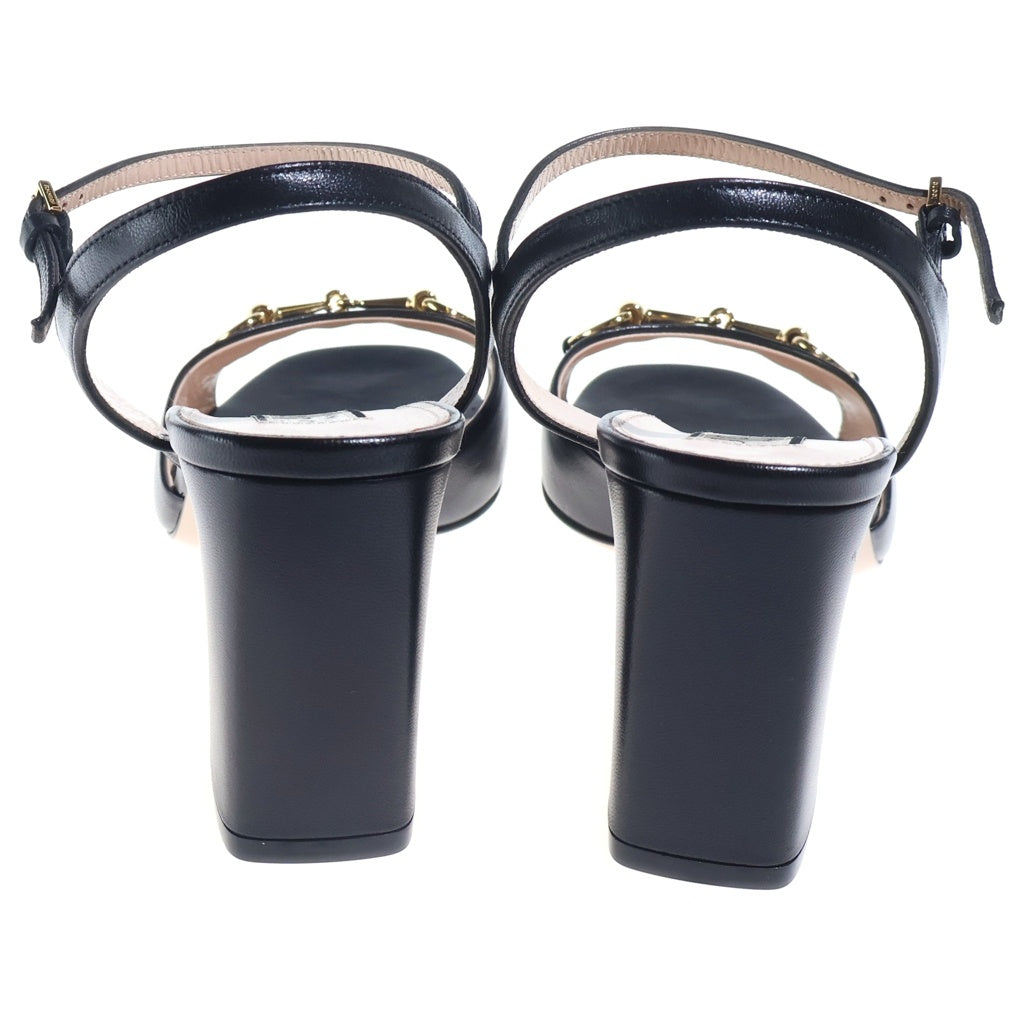 GUCCI(グッチ) ホースビット レザーヒールパンプス ミュール シューズ スクエアトゥ ゴールド金具 ブラック レディース