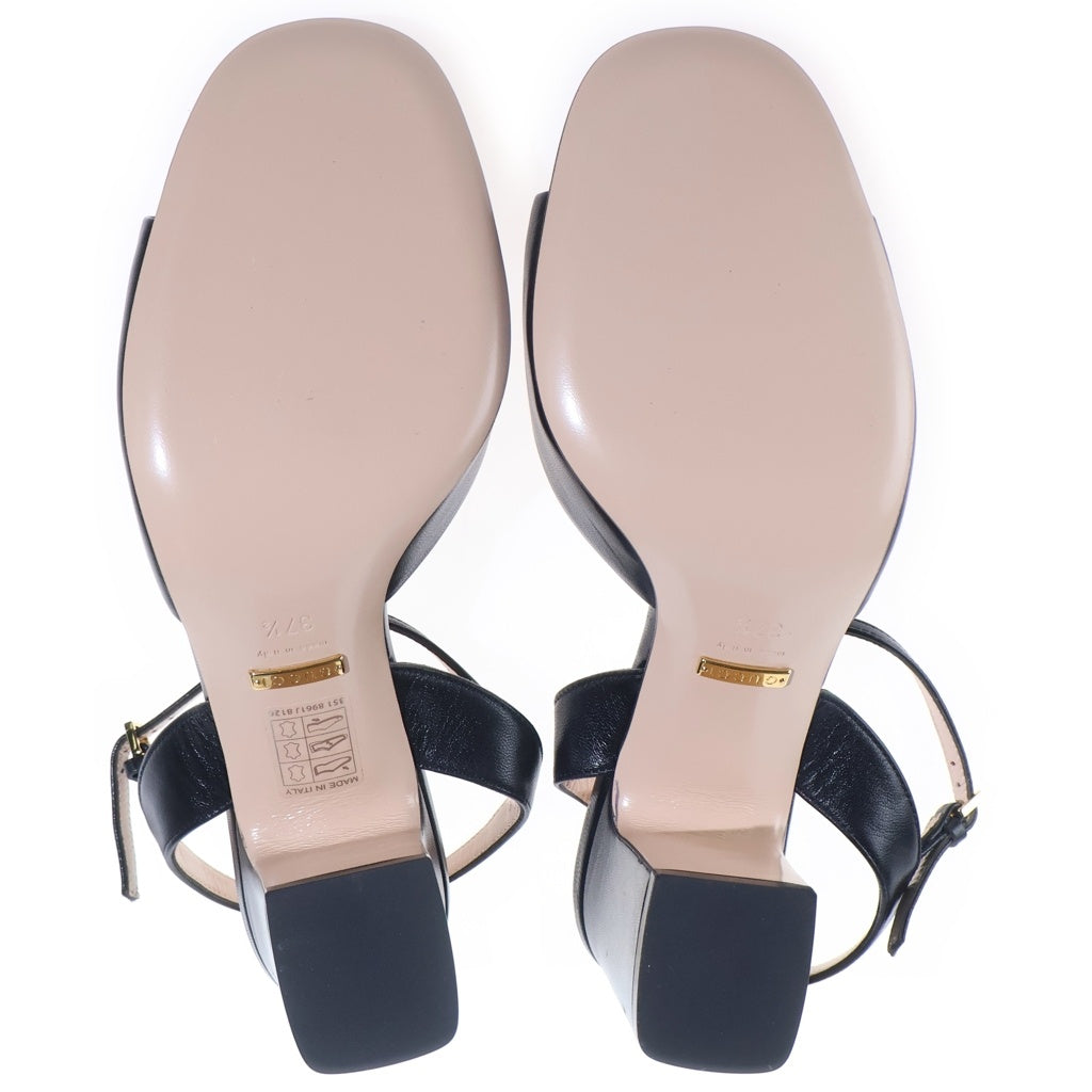 GUCCI(グッチ) ホースビット レザーヒールパンプス ミュール シューズ スクエアトゥ ゴールド金具 ブラック レディース