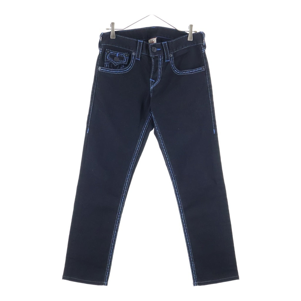 TRUE RELIGION(トゥルーレリジョン) SLIM BIG T/SUPER T BLUE TONE ブルーステッチ スリムフィットデニムパンツ ジーンズ ブラック/ブルー M70E08X49