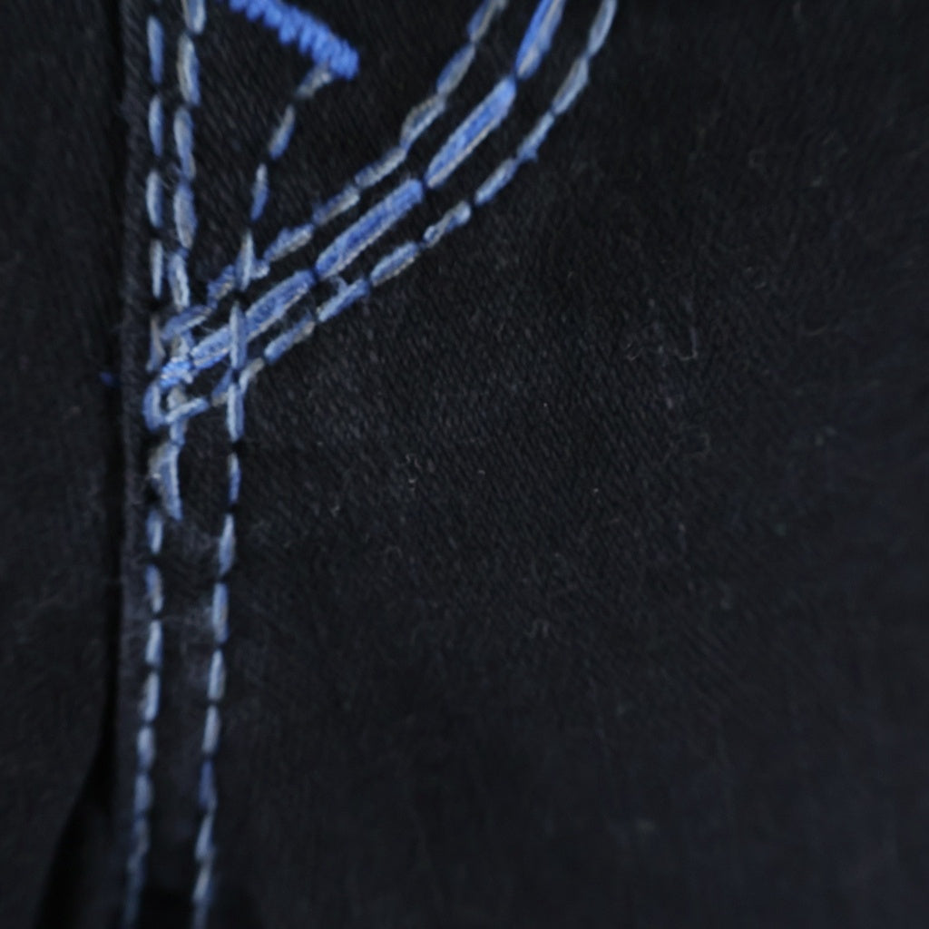 TRUE RELIGION(トゥルーレリジョン) SLIM BIG T/SUPER T BLUE TONE ブルーステッチ スリムフィットデニムパンツ ジーンズ ブラック/ブルー M70E08X49