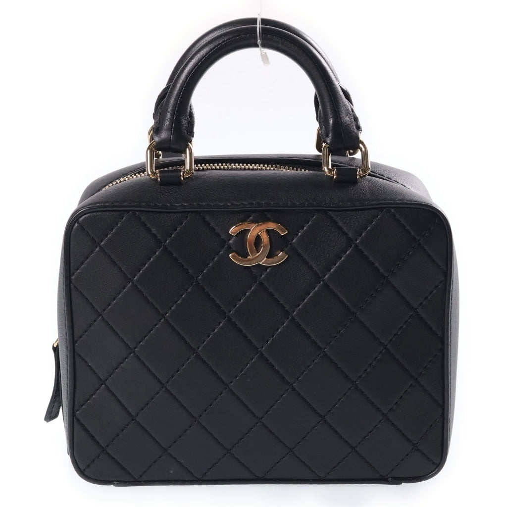CHANEL(シャネル) マトラッセ ヴァニティケース 2WAYハンドバッグ ショルダーバッグ ブラック カーフスキン AS1286 ゴールド金具 レディース