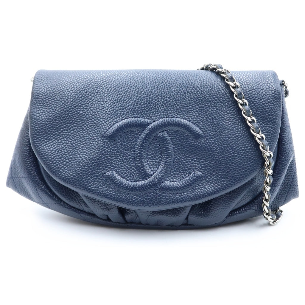 CHANEL(シャネル) ハーフムーン チェーンショルダーバッグ ミニバッグ ネイビー キャビアスキン シルバー金具 レディース