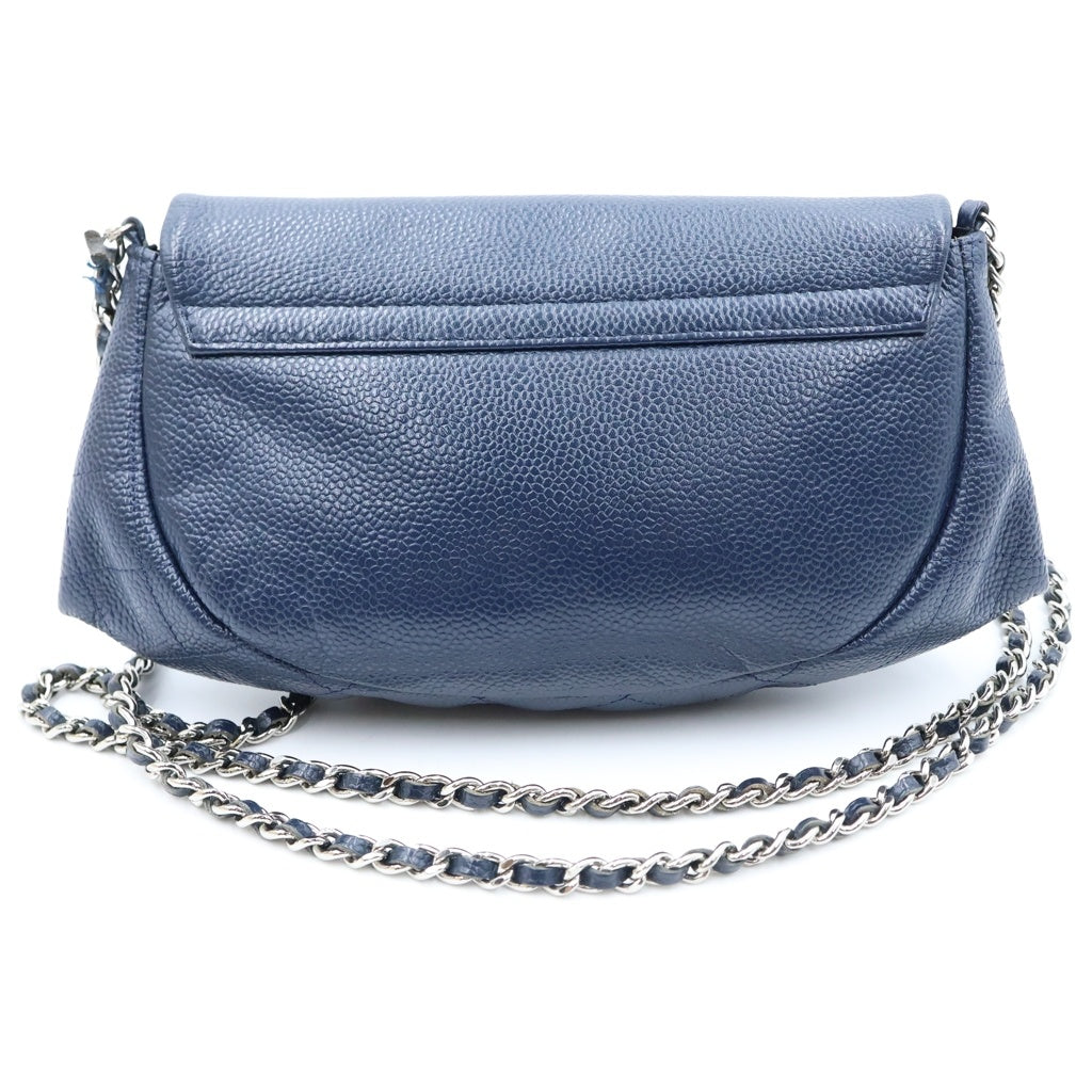 CHANEL(シャネル) ハーフムーン チェーンショルダーバッグ ミニバッグ ネイビー キャビアスキン シルバー金具 レディース