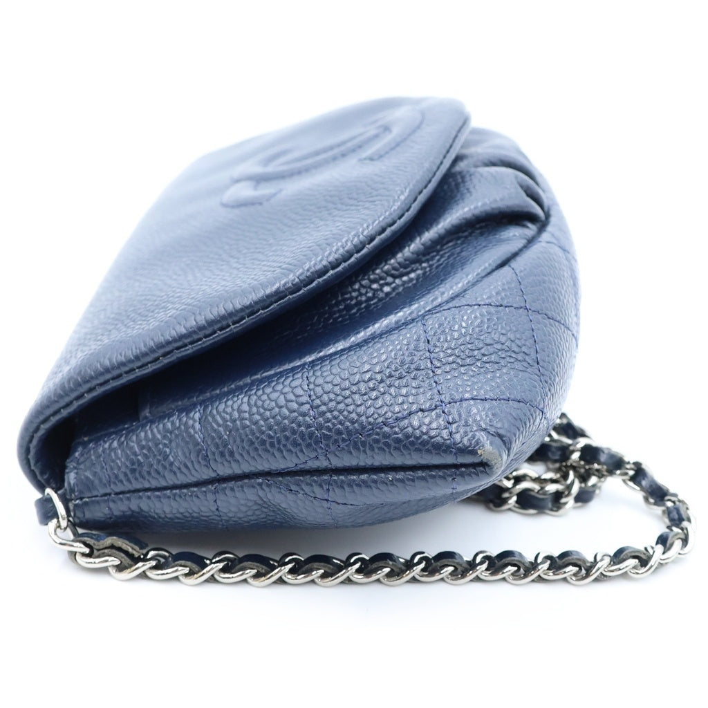 CHANEL(シャネル) ハーフムーン チェーンショルダーバッグ ミニバッグ ネイビー キャビアスキン シルバー金具 レディース