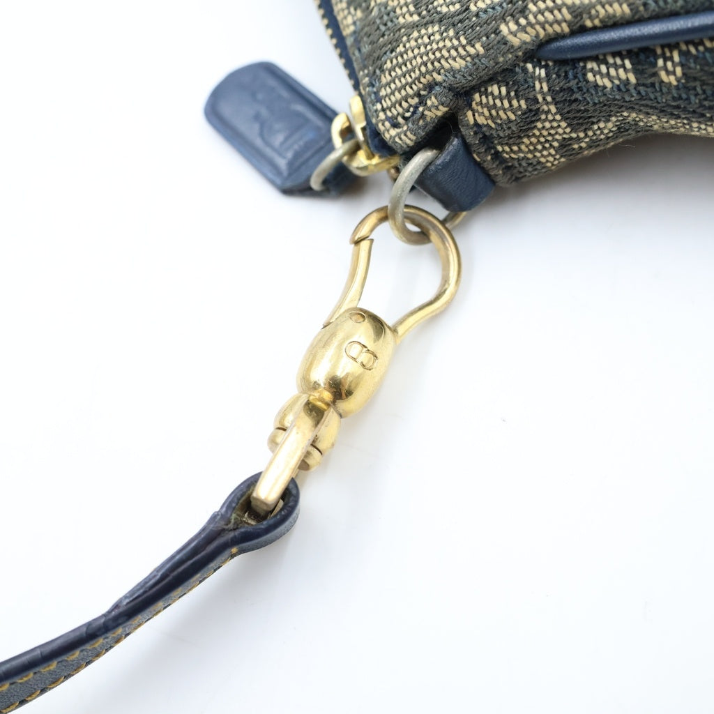 Christian Dior(クリスチャンディオール) トロッター サドル ワンショルダーバッグ ミニハンドバッグ ネイビー レザー×キャンバス ゴールド金具 レディース