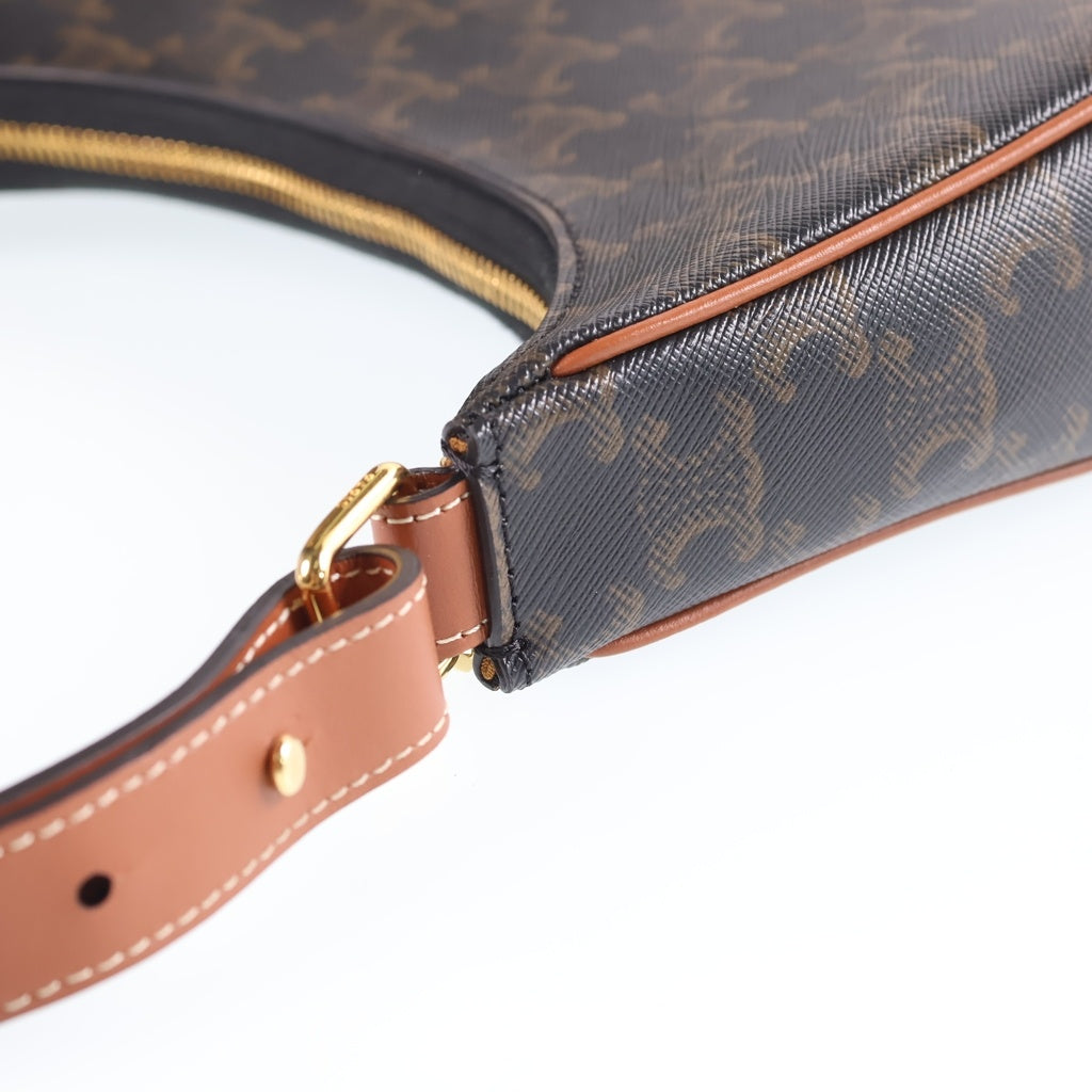 CELINE(セリーヌ) トリオンフ アヴァ ワンショルダーバッグ ブラウン レザー×PVC ゴールド金具 レディース