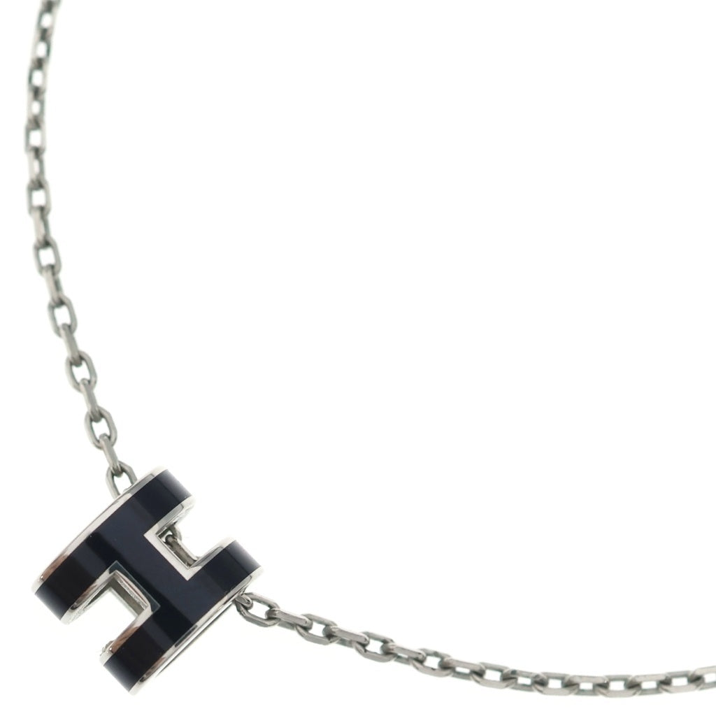 HERMES(エルメス) ミニポップアッシュH ネックレス ペンダント チェーン シルバー×ブラック GP レディース