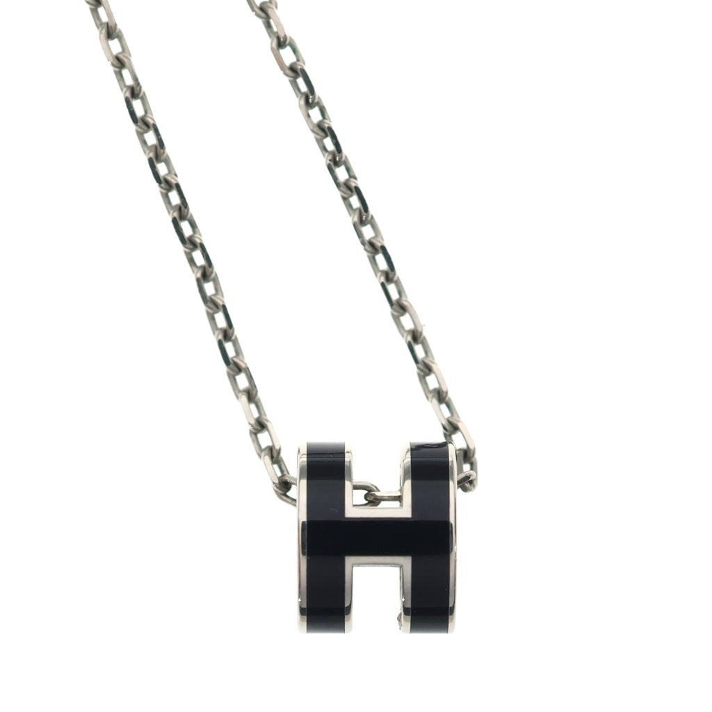 HERMES(エルメス) ミニポップアッシュH ネックレス ペンダント チェーン シルバー×ブラック GP レディース
