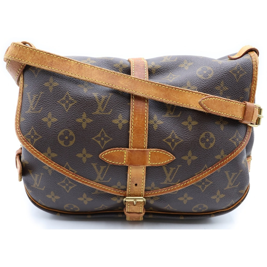 LOUIS VUITTON(ルイヴィトン) モノグラム ソミュール30 ショルダーバッグ ブラウン レザー×PVC M42256 ゴールド金具 レディース