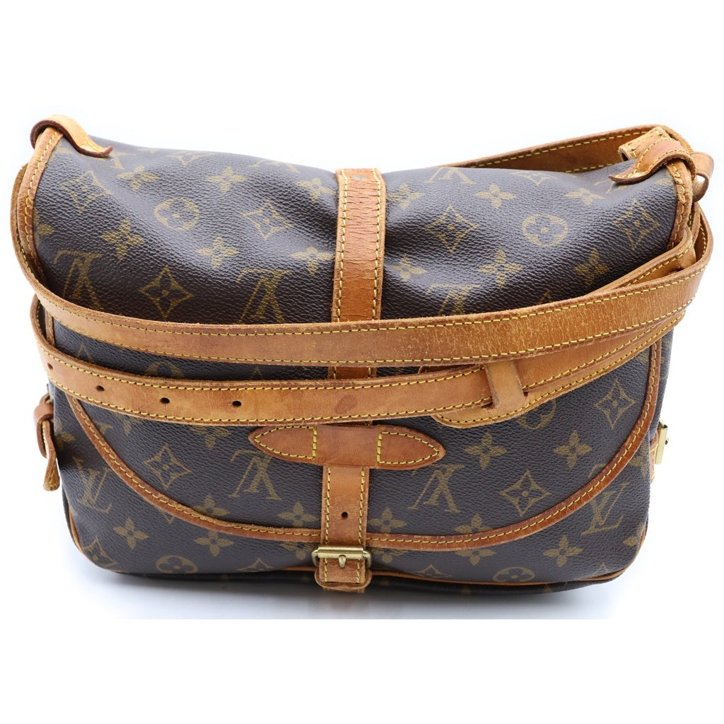 LOUIS VUITTON(ルイヴィトン) モノグラム ソミュール30 ショルダーバッグ ブラウン レザー×PVC M42256 ゴールド金具 レディース