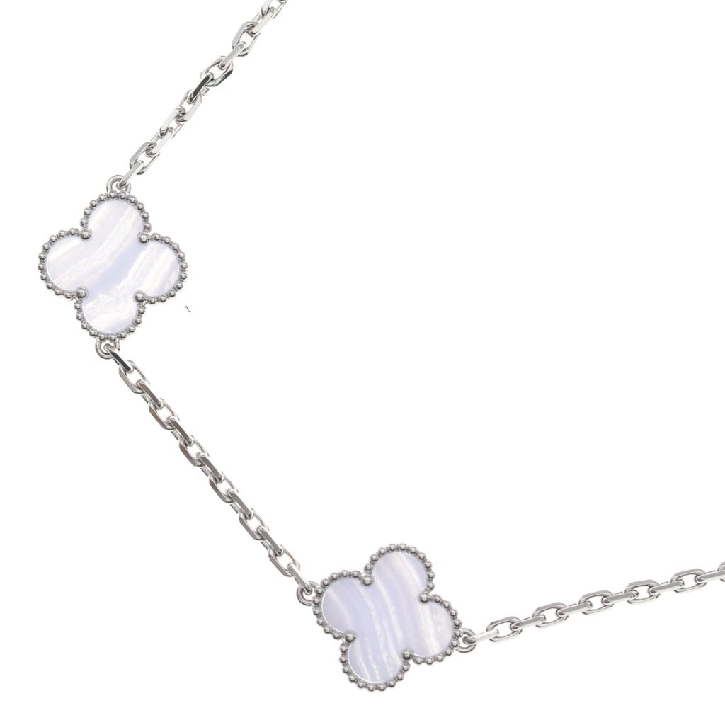 Van Cleef & Arpels(ヴァンクリーフアンドアーペル) ヴィンテージ アルハンブラ カルセドニー 10モチーフ ネックレス ホワイトゴールド×ライトブルー Au750WG VCARD34800 レディース