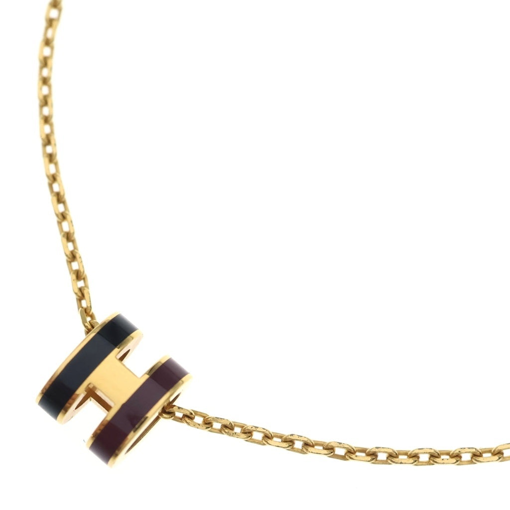 HERMES(エルメス) Hポップ ミニ ネックレス ペンダント チェーン バイカラー ブラウン×ブラック×ゴールド GP レディース