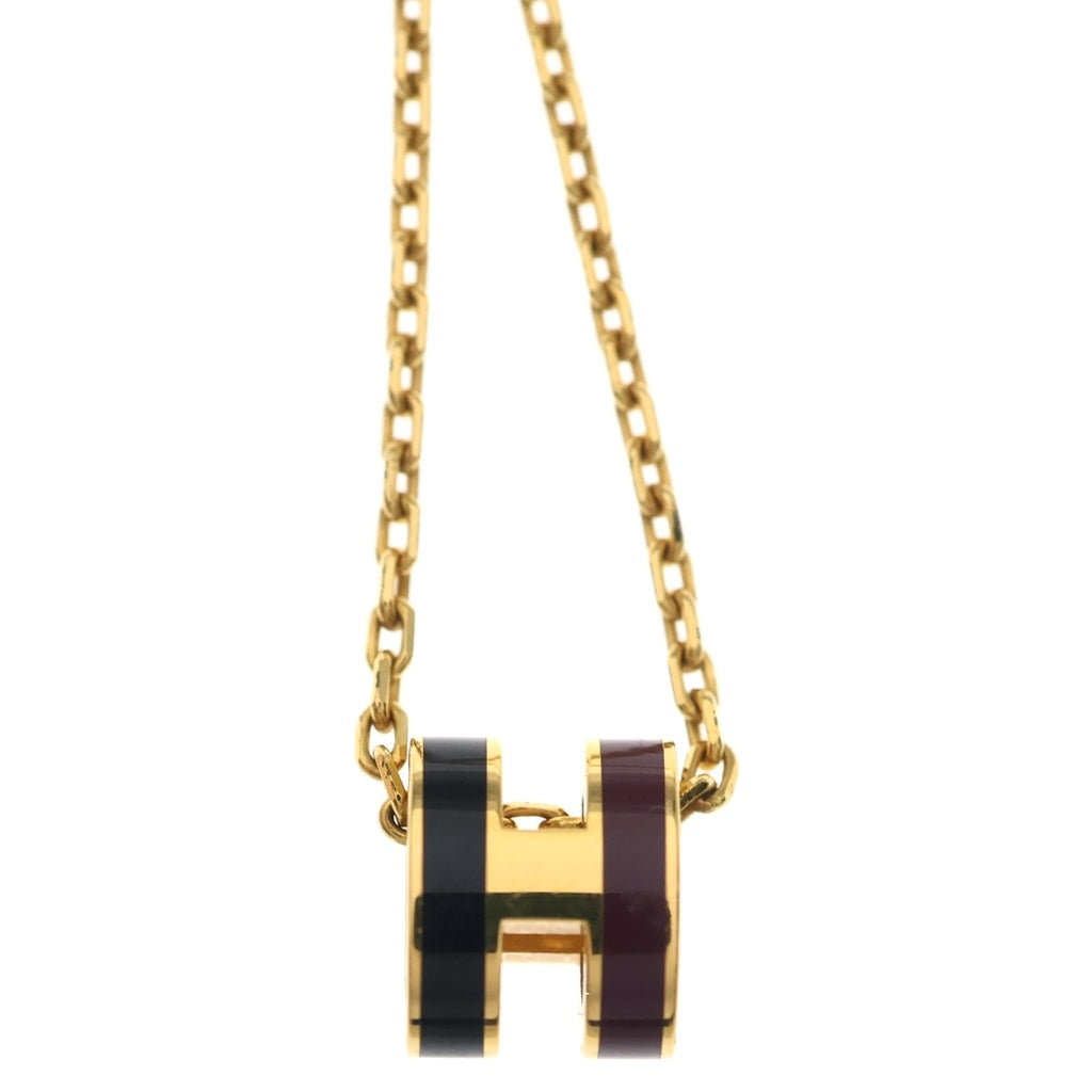 HERMES(エルメス) Hポップ ミニ ネックレス ペンダント チェーン バイカラー ブラウン×ブラック×ゴールド GP レディース