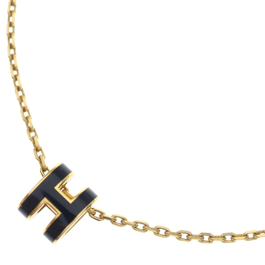 HERMES(エルメス) Hポップ ミニ ネックレス ペンダント チェーン ゴールド×ブラック GP レディース