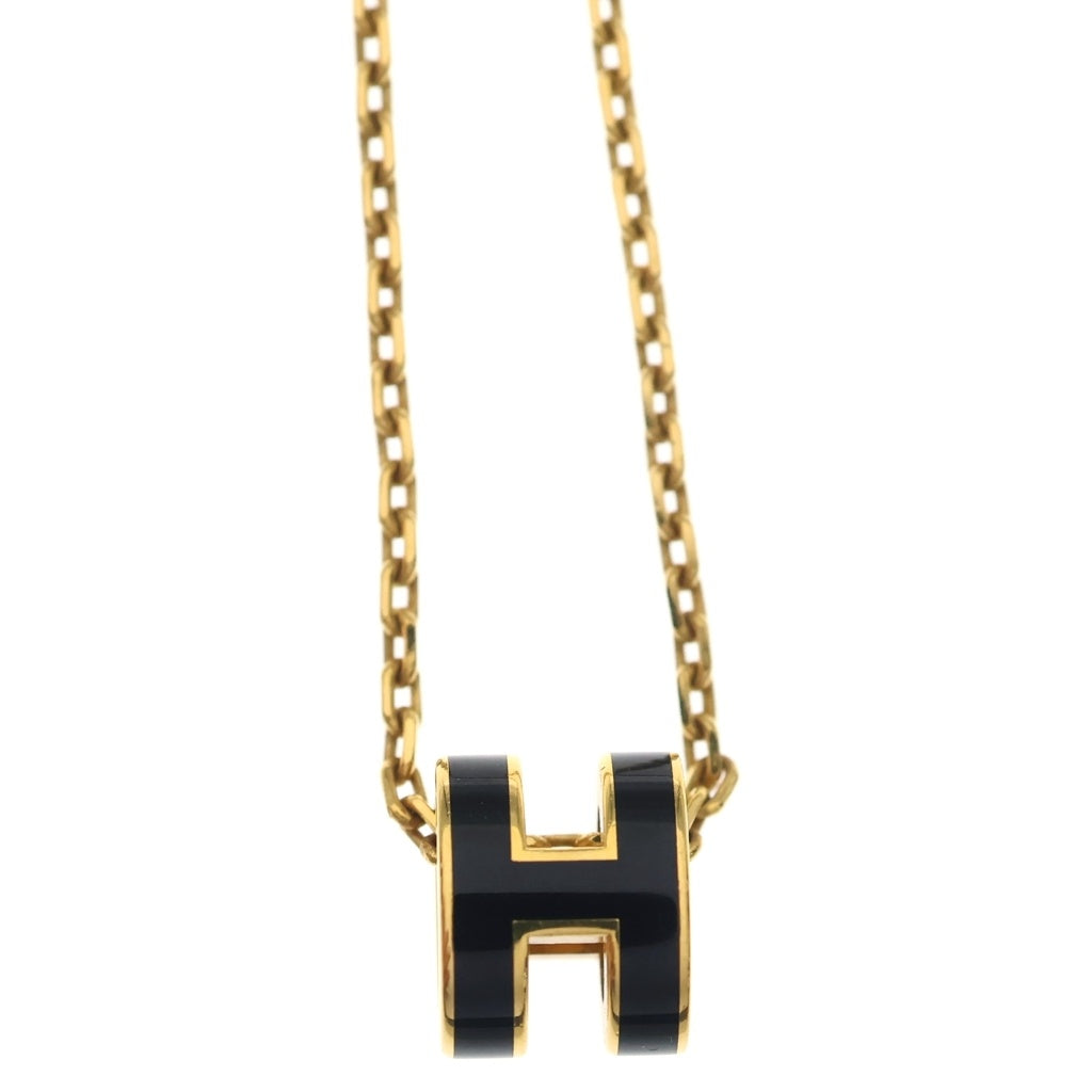 HERMES(エルメス) Hポップ ミニ ネックレス ペンダント チェーン ゴールド×ブラック GP レディース