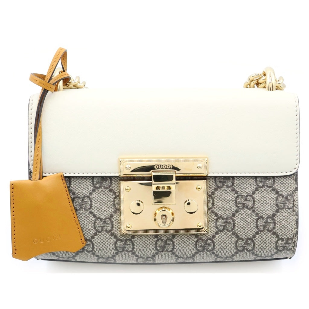 GUCCI(グッチ) GG パドロック ショルダーバッグ ベージュ×アイボリー×オレンジ PVC×レザー 409487 レディース