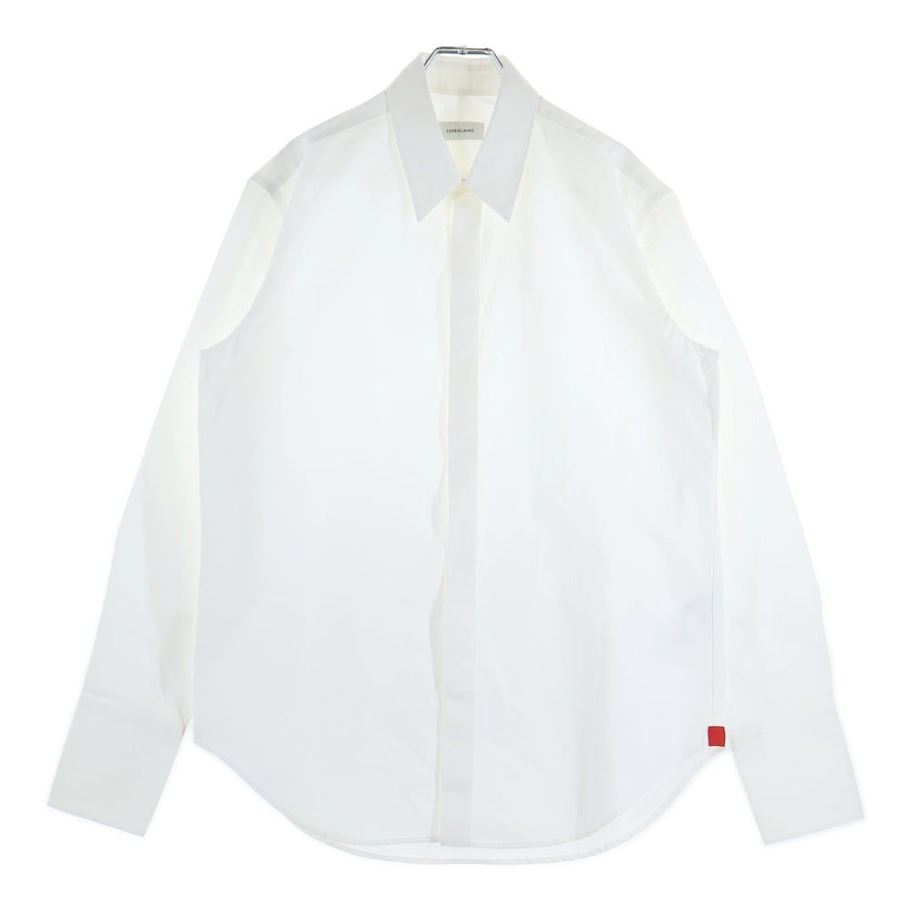 FERRAGAMO(フェラガモ) レギュラーカラー 比翼ボタン ロングスリーブ 長袖シャツ ホワイト