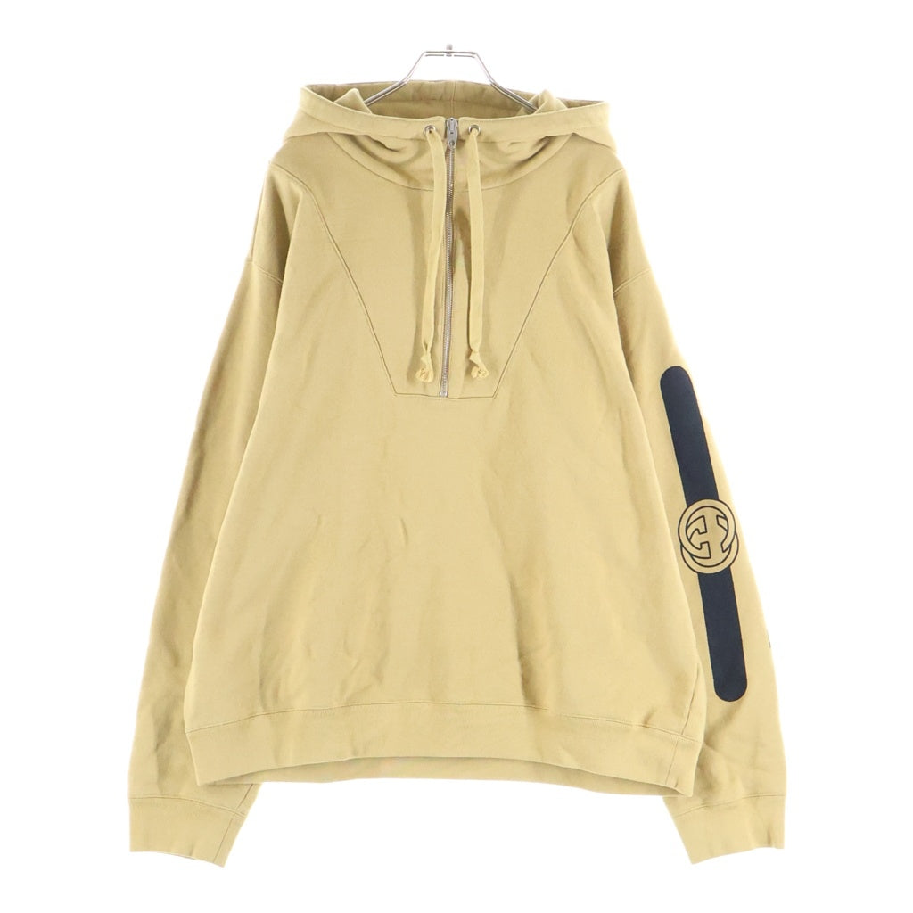 GUCCI(グッチ) ロゴプリント ハーフジップ プルオーバー スウェットパーカー フーディー イエロー 627079 XJCOH