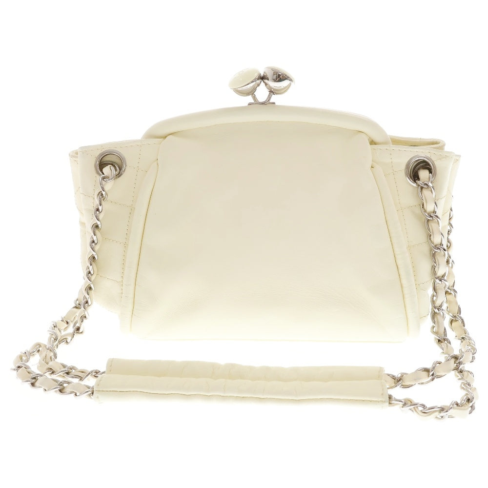 CHANEL(シャネル) ココマーク がま口 チェーンショルダーバッグ クリーム レザー シルバー金具
