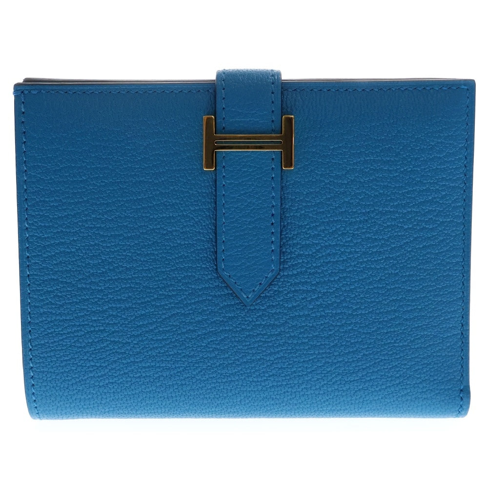HERMES(エルメス) ベアンコンパクト ブルーザンジバル シェーブル ゴールド金具 三つ折り財布 W刻印