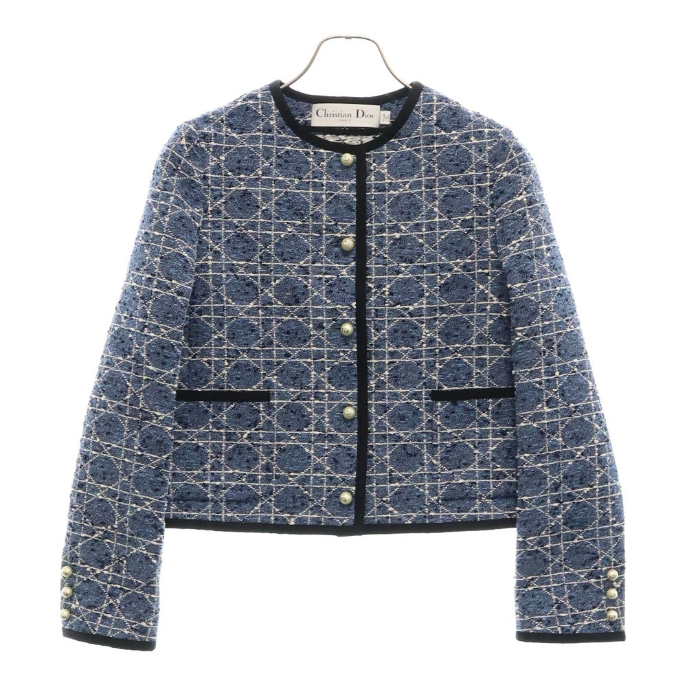 Christian Dior(クリスチャンディオール) カナージュ コットンブレンド ツイード クロップド ジャケット ブルー 511V58A7757 レディース