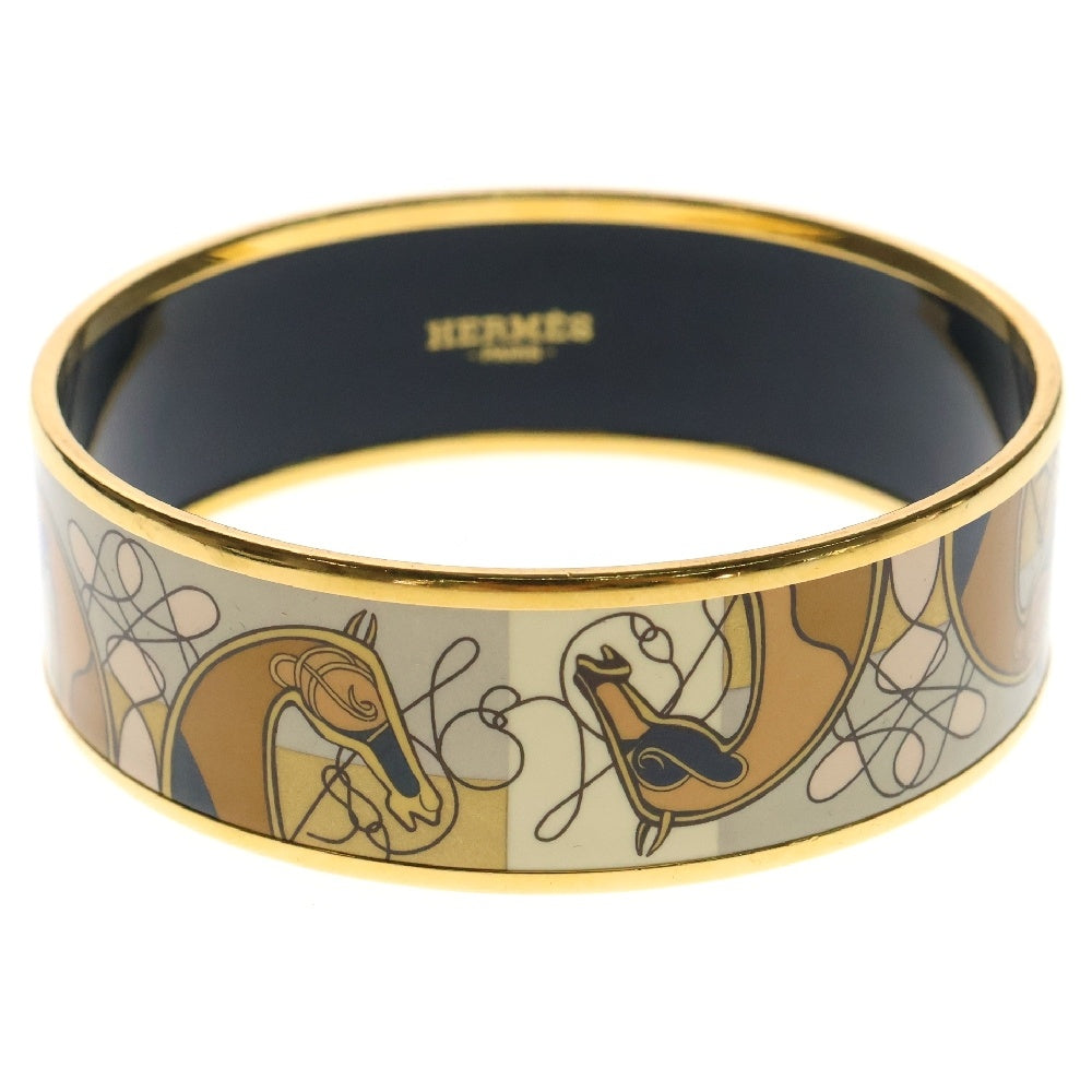 HERMES(エルメス) エマイユGM ホース モチーフ ベージュ×ゴールド GP 七宝焼き バングル アクセサリー