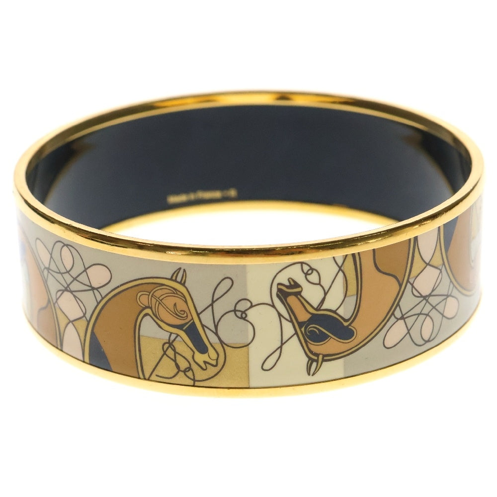 HERMES(エルメス) エマイユGM ホース モチーフ ベージュ×ゴールド GP 七宝焼き バングル アクセサリー