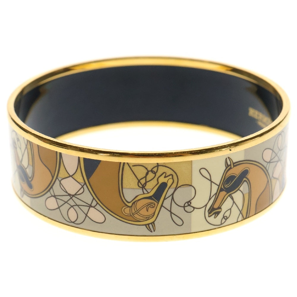 HERMES(エルメス) エマイユGM ホース モチーフ ベージュ×ゴールド GP 七宝焼き バングル アクセサリー