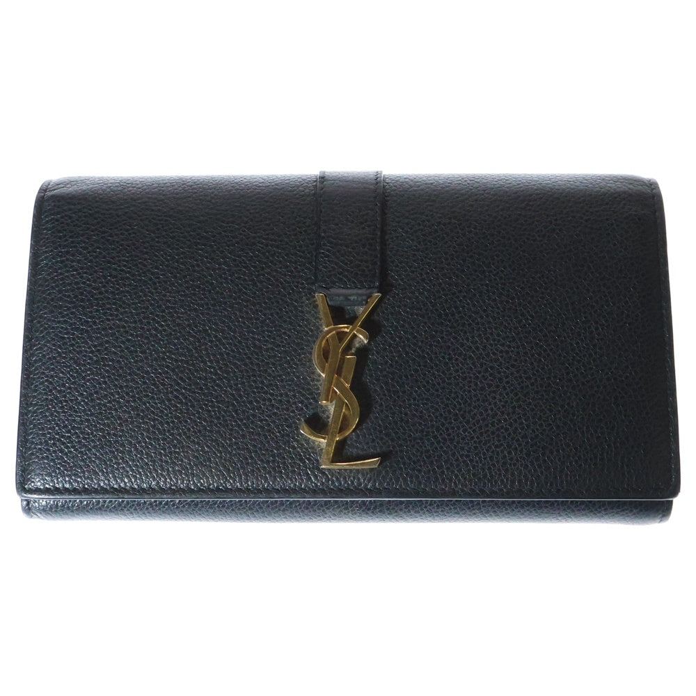 SAINT LAURENT PARIS(サンローランパリ) YSLロゴ フラップウォレット 長財布 ロングウォレット ブラック ゴールド金具 レザー 414567