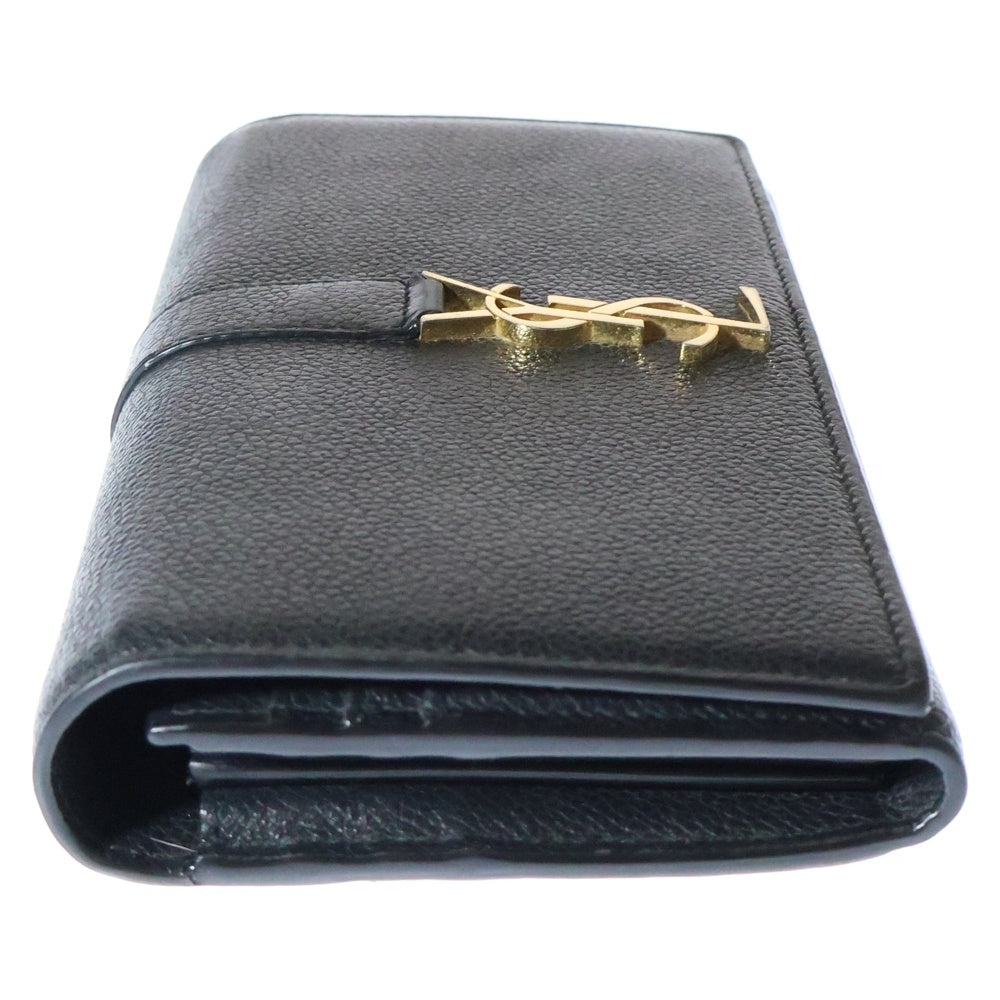 SAINT LAURENT PARIS(サンローランパリ) YSLロゴ フラップウォレット 長財布 ロングウォレット ブラック ゴールド金具 レザー 414567
