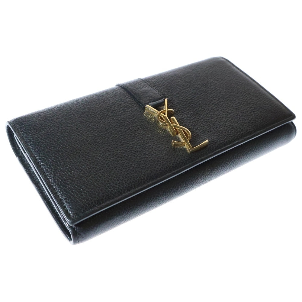 SAINT LAURENT PARIS(サンローランパリ) YSLロゴ フラップウォレット 長財布 ロングウォレット ブラック ゴールド金具 レザー 414567