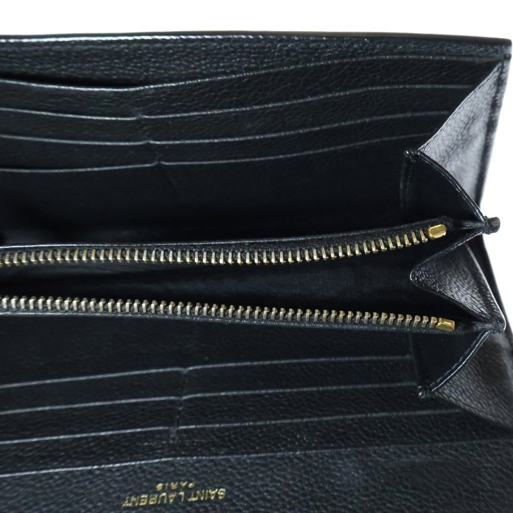 SAINT LAURENT PARIS(サンローランパリ) YSLロゴ フラップウォレット 長財布 ロングウォレット ブラック ゴールド金具 レザー 414567