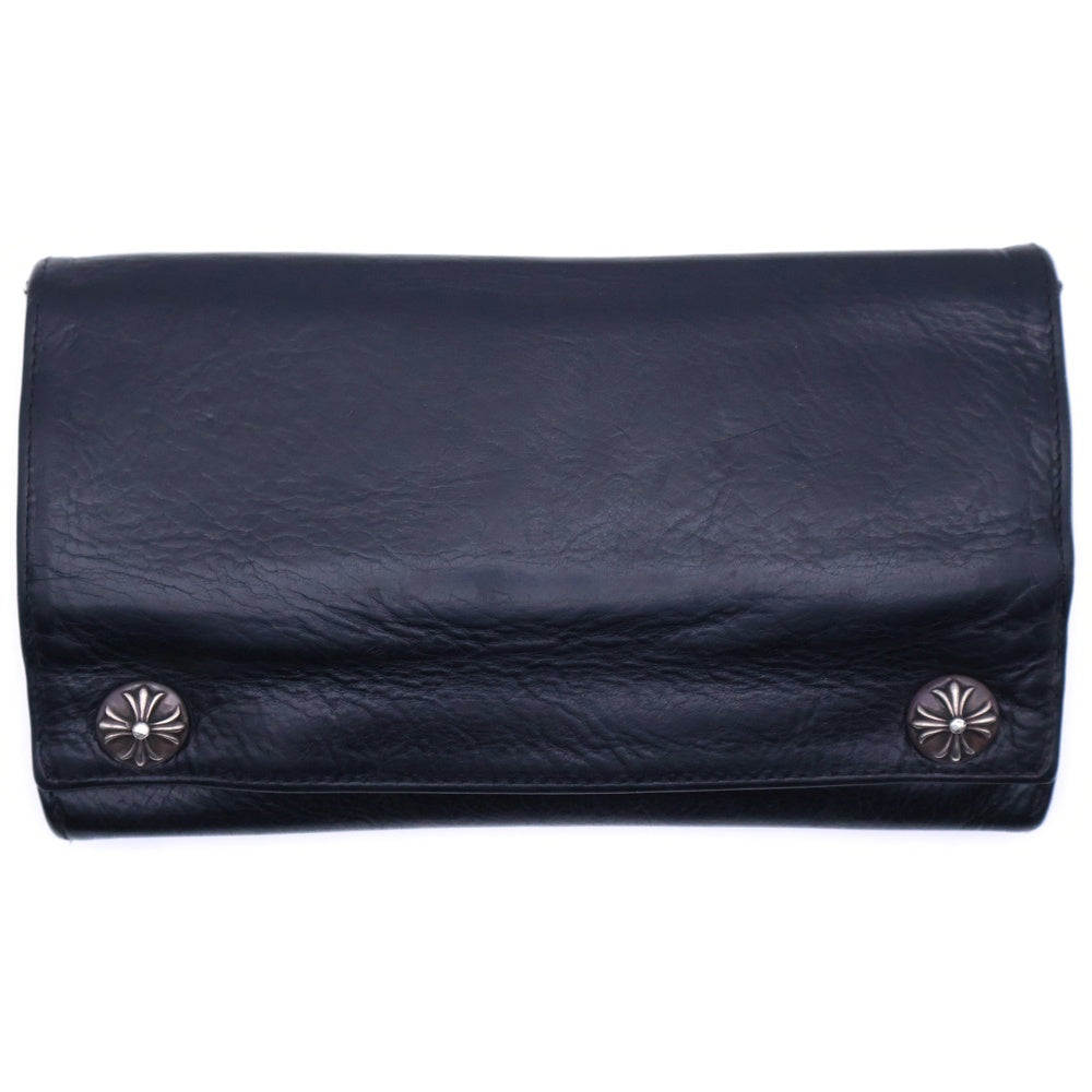CHROME HEARTS(クロムハーツ) LONG WALLET グリーシー クロスボタンレザー ロングウォレット 長財布 ブラック