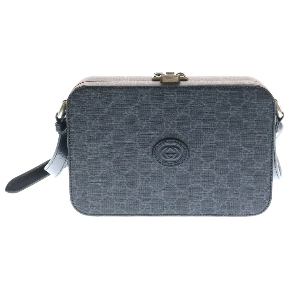 GUCCI(グッチ) GGマーモント ハードトランク ショルダーバッグ カメラバッグ 斜め掛けバッグ シルバー金具 ブラック レザー 724717