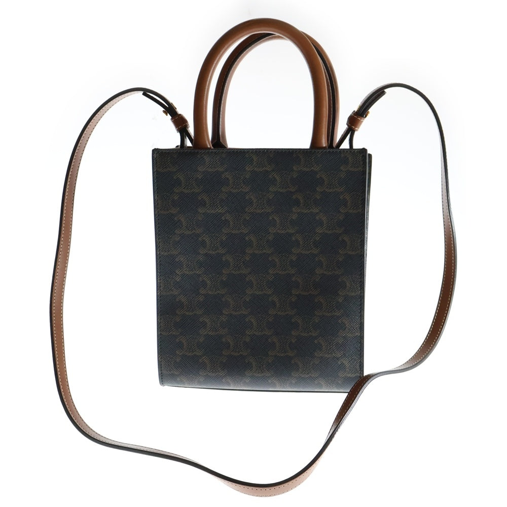CELINE(セリーヌ) トリオンフ ミニ バーティカルカバ 2wayバッグ ブラック×ブラウン PVCレザー