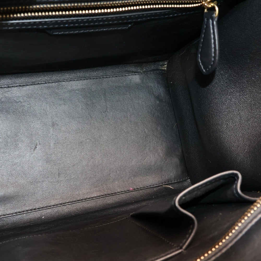 CELINE(セリーヌ) ラゲージ ショルダーバッグ トリコロール ハンドバッグ トートバッグ ブラック×ホワイト×カーキ ゴールド金具 レザー